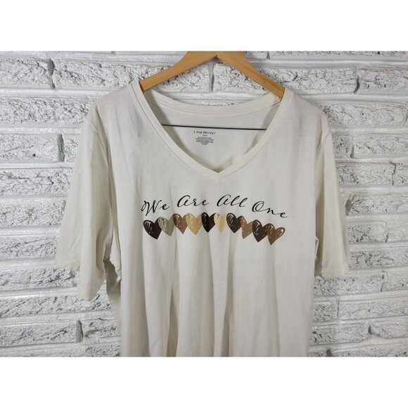 Lane Bryant Womens Top 18 20 Plus Tee We Are All One White Hearts NOV98E - Picture 3 of 7
